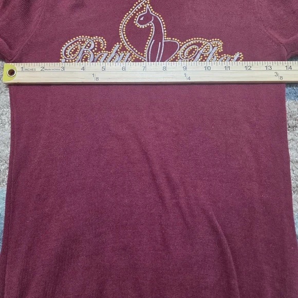 Baby Phat Sweater With High Neck Fitted Sleeves Burgundy Red Good Graphic Size S - Picture 8 of 8